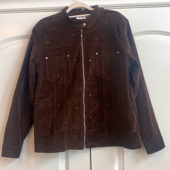 Quacker Factory Chocolate Brown and Bling Corduroy Zip Up Jacket - Picture 3 of 7